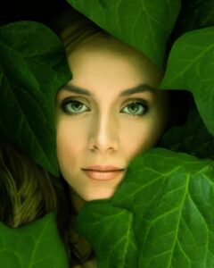 woman with green colour contact lenses